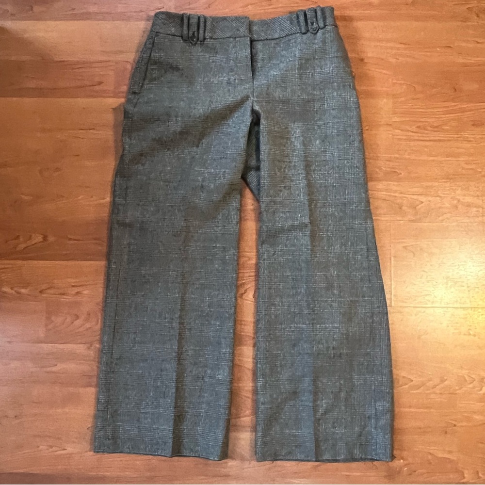 Ann Taylor Loft Marisa Wide Leg Trousers Gray and Black Plaid Wool Size 12